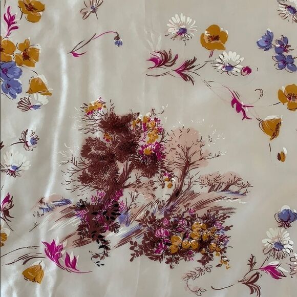 Vtg landscape design silk satin scarf brown border - Picture 1 of 9